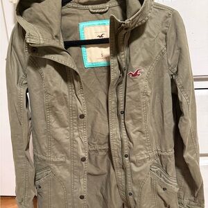 Hollister Women's Khaki Utility Jacket with Hood